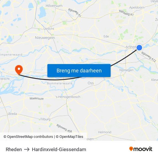 Rheden to Hardinxveld-Giessendam map