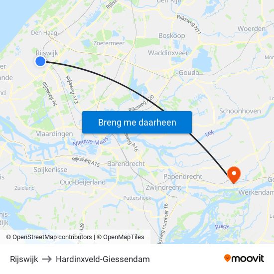 Rijswijk to Hardinxveld-Giessendam map