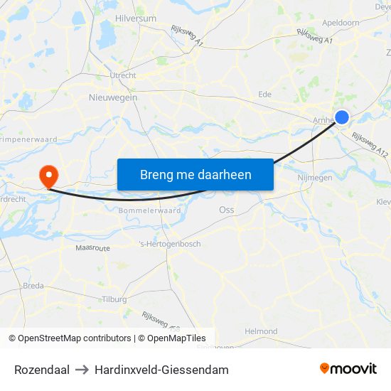 Rozendaal to Hardinxveld-Giessendam map