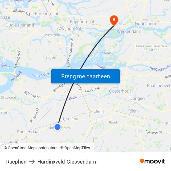 Rucphen to Hardinxveld-Giessendam map