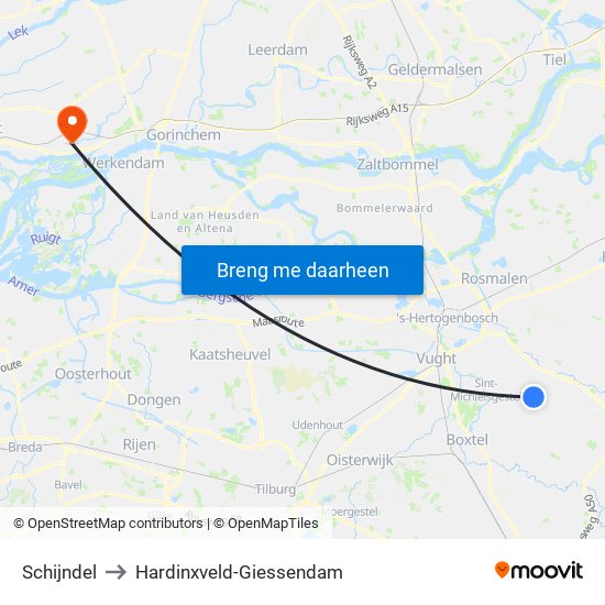 Schijndel to Hardinxveld-Giessendam map