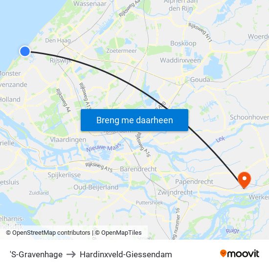 'S-Gravenhage to Hardinxveld-Giessendam map