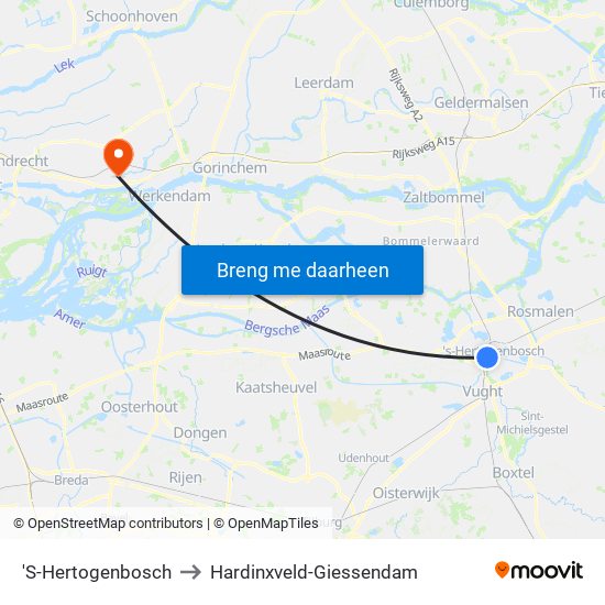 'S-Hertogenbosch to Hardinxveld-Giessendam map
