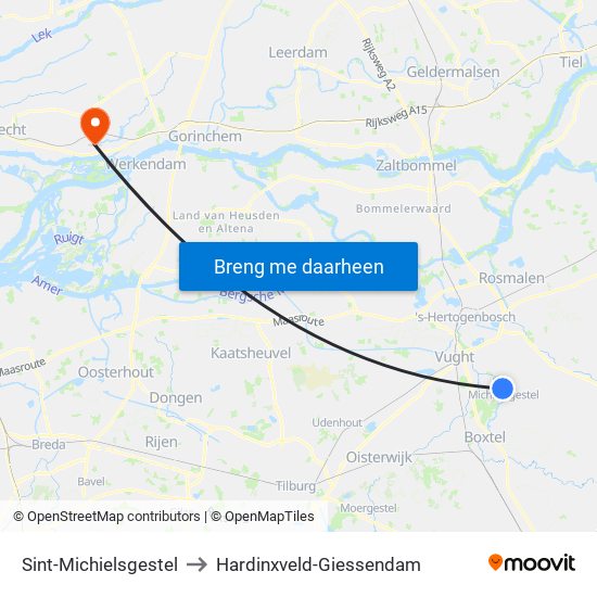 Sint-Michielsgestel to Hardinxveld-Giessendam map