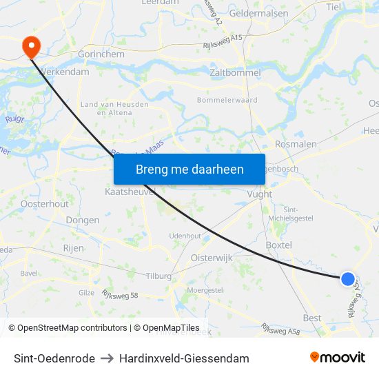 Sint-Oedenrode to Hardinxveld-Giessendam map