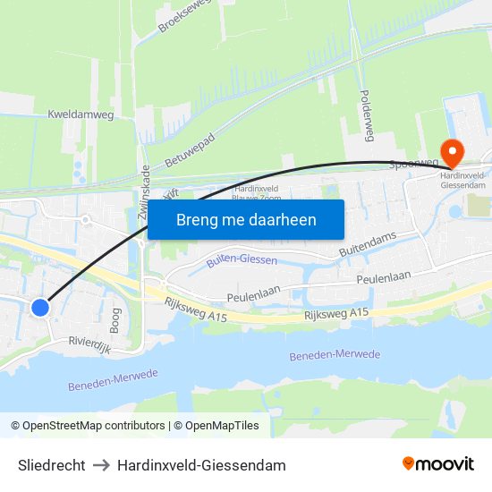 Sliedrecht to Hardinxveld-Giessendam map