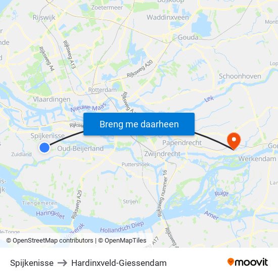Spijkenisse to Hardinxveld-Giessendam map