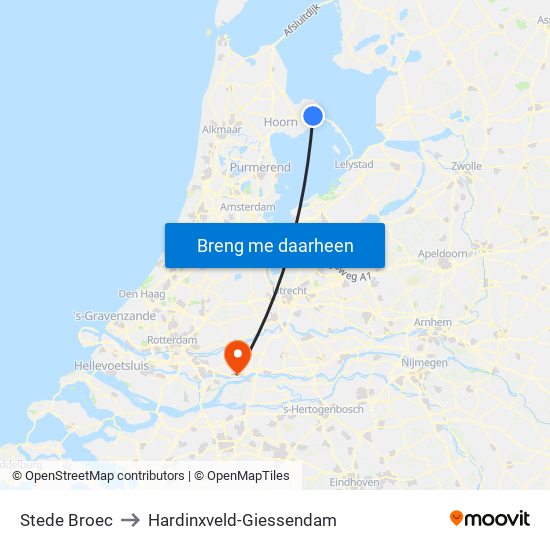 Stede Broec to Hardinxveld-Giessendam map