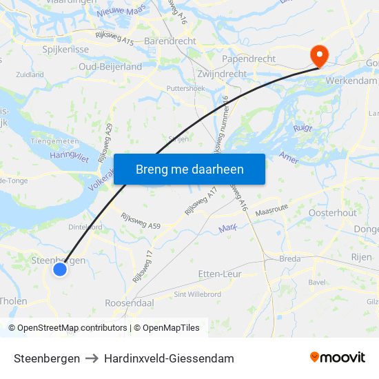 Steenbergen to Hardinxveld-Giessendam map