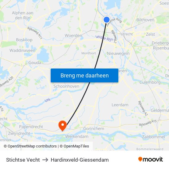 Stichtse Vecht to Hardinxveld-Giessendam map