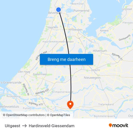 Uitgeest to Hardinxveld-Giessendam map
