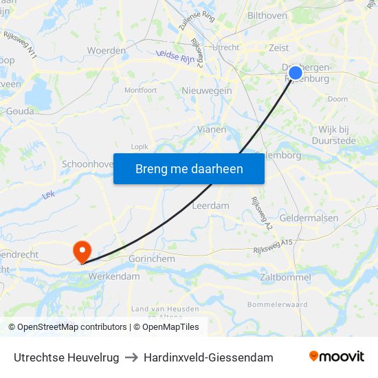 Utrechtse Heuvelrug to Hardinxveld-Giessendam map
