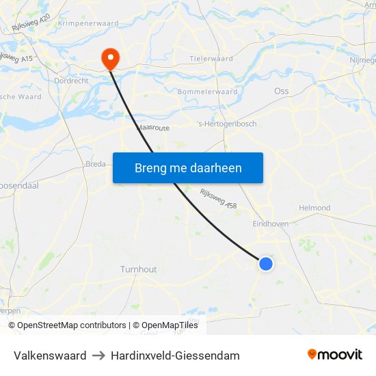 Valkenswaard to Hardinxveld-Giessendam map