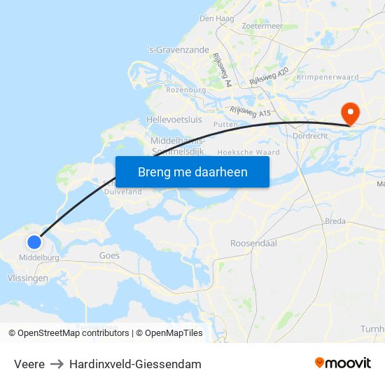 Veere to Hardinxveld-Giessendam map
