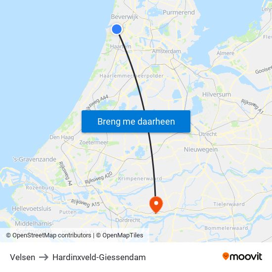 Velsen to Hardinxveld-Giessendam map