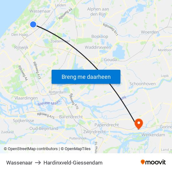 Wassenaar to Hardinxveld-Giessendam map