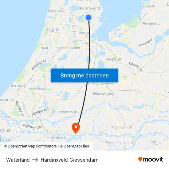 Waterland to Hardinxveld-Giessendam map