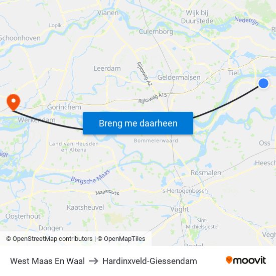 West Maas En Waal to Hardinxveld-Giessendam map