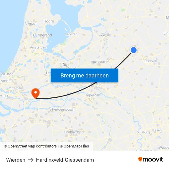 Wierden to Hardinxveld-Giessendam map