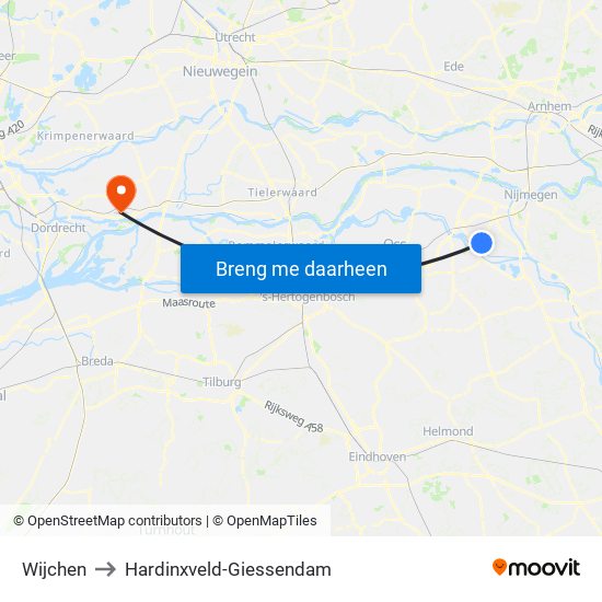 Wijchen to Hardinxveld-Giessendam map