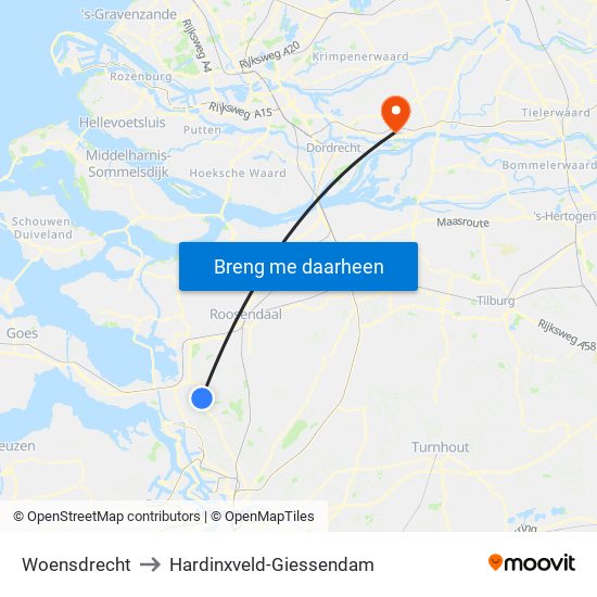 Woensdrecht to Hardinxveld-Giessendam map