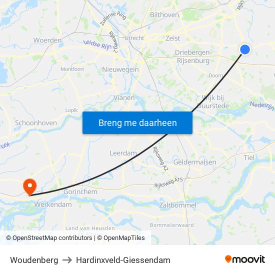 Woudenberg to Hardinxveld-Giessendam map