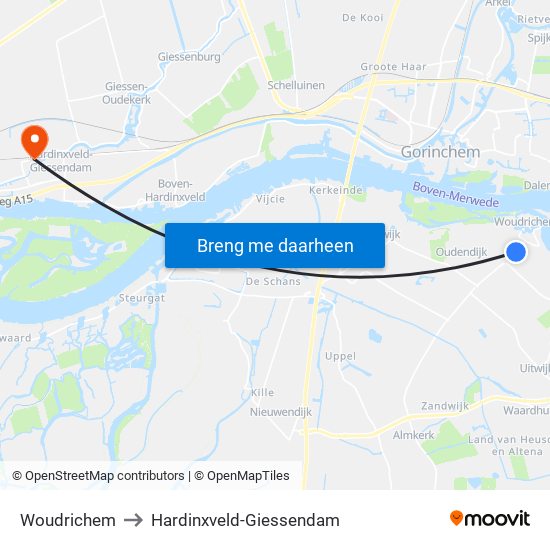 Woudrichem to Hardinxveld-Giessendam map