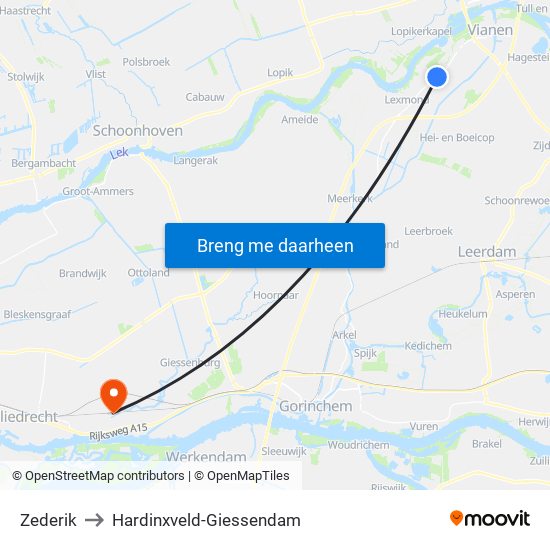Zederik to Hardinxveld-Giessendam map