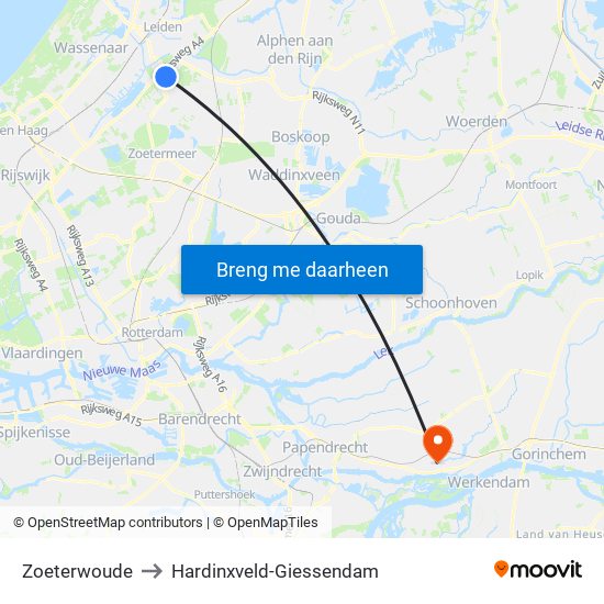 Zoeterwoude to Hardinxveld-Giessendam map