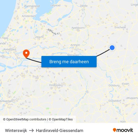 Winterswijk to Hardinxveld-Giessendam map