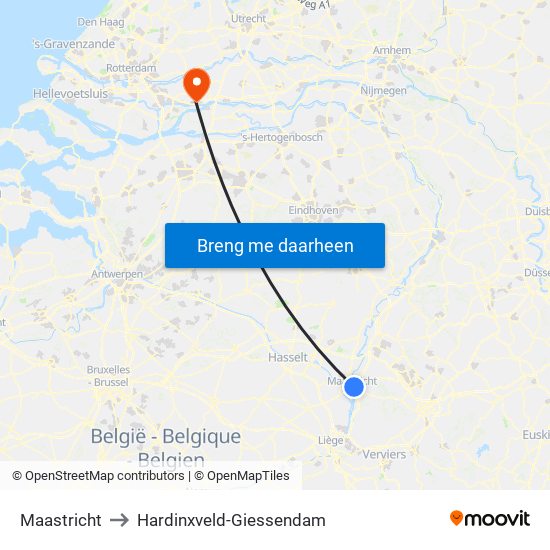 Maastricht to Hardinxveld-Giessendam map