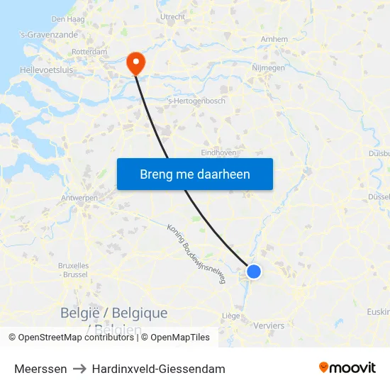 Meerssen to Hardinxveld-Giessendam map