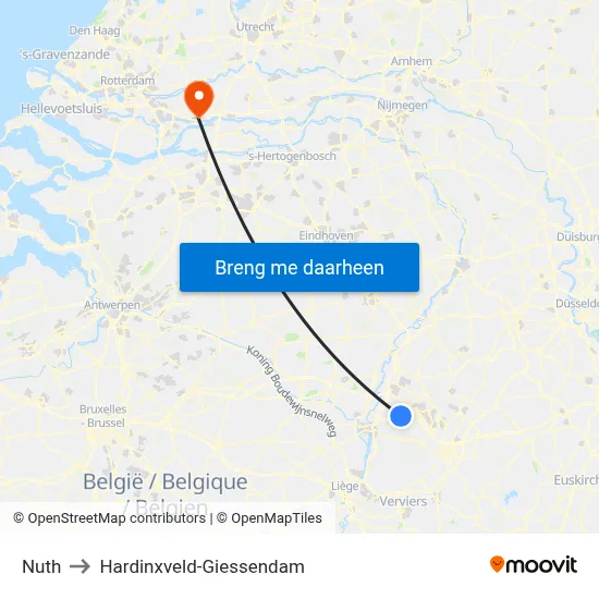Nuth to Hardinxveld-Giessendam map