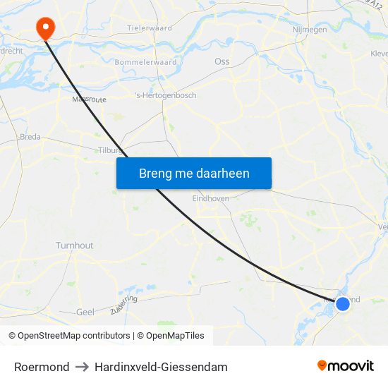 Roermond to Hardinxveld-Giessendam map