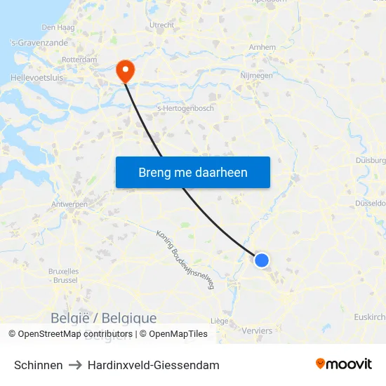 Schinnen to Hardinxveld-Giessendam map