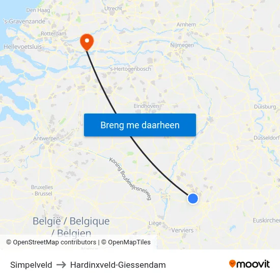 Simpelveld to Hardinxveld-Giessendam map