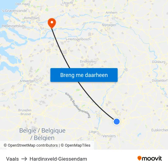 Vaals to Hardinxveld-Giessendam map