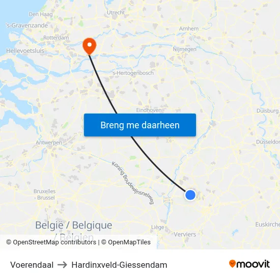 Voerendaal to Hardinxveld-Giessendam map