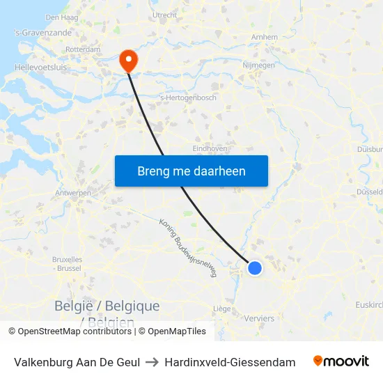 Valkenburg Aan De Geul to Hardinxveld-Giessendam map