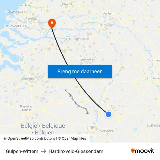 Gulpen-Wittem to Hardinxveld-Giessendam map