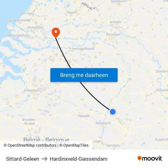 Sittard-Geleen to Hardinxveld-Giessendam map