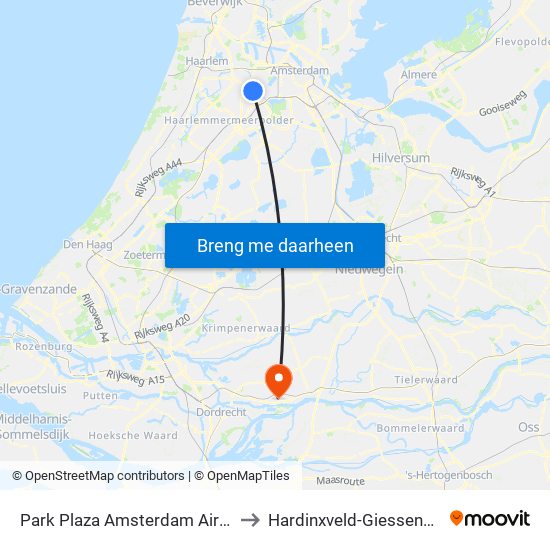Park Plaza Amsterdam Airport to Hardinxveld-Giessendam map