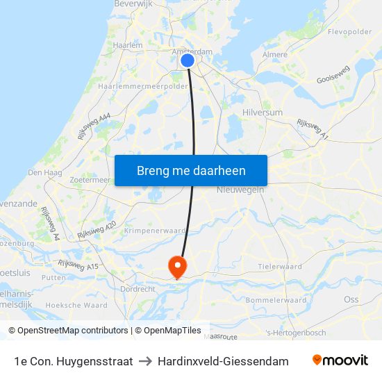 1e Con. Huygensstraat to Hardinxveld-Giessendam map