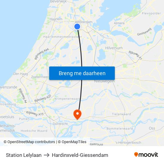 Station Lelylaan to Hardinxveld-Giessendam map