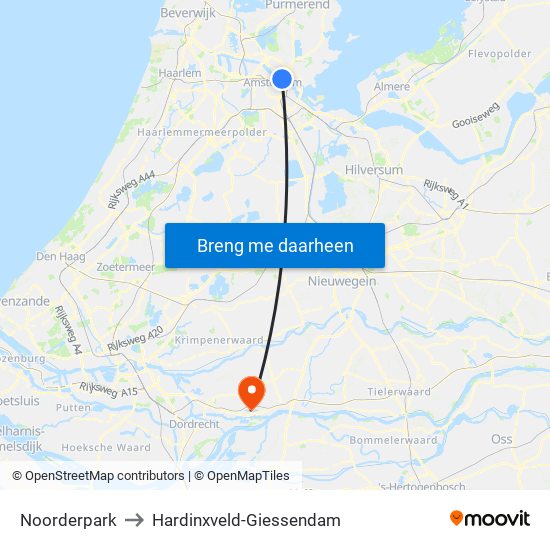 Noorderpark to Hardinxveld-Giessendam map