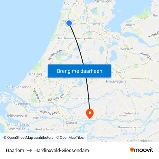 Haarlem to Hardinxveld-Giessendam map