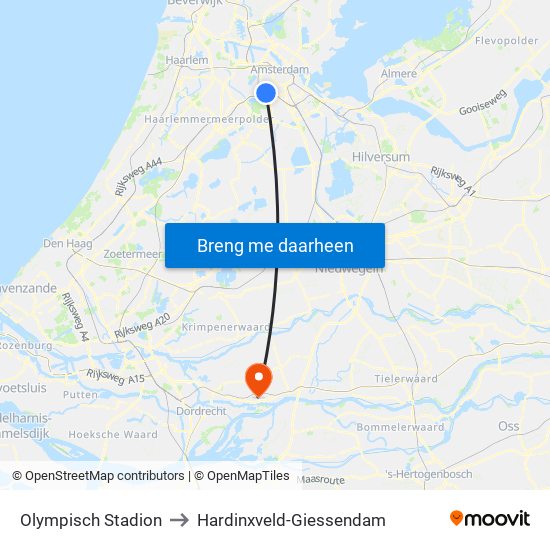Olympisch Stadion to Hardinxveld-Giessendam map