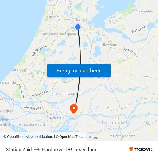 Station Zuid to Hardinxveld-Giessendam map