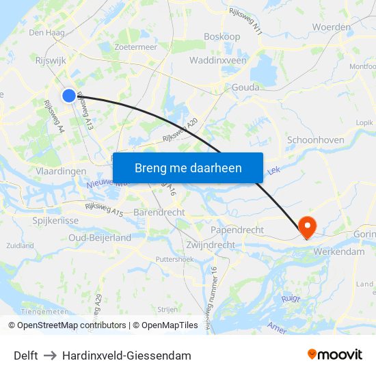Delft to Hardinxveld-Giessendam map