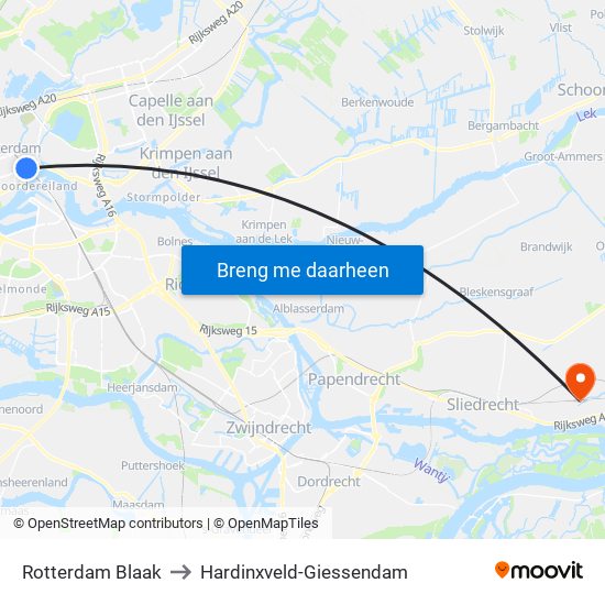 Rotterdam Blaak to Hardinxveld-Giessendam map